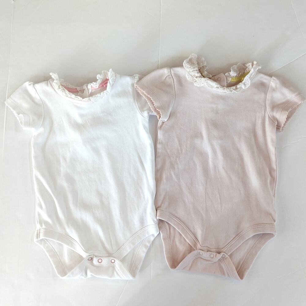 Baby Boden Onesies Baby Girls Sz 6-12m Pink White Lace Girly Layering